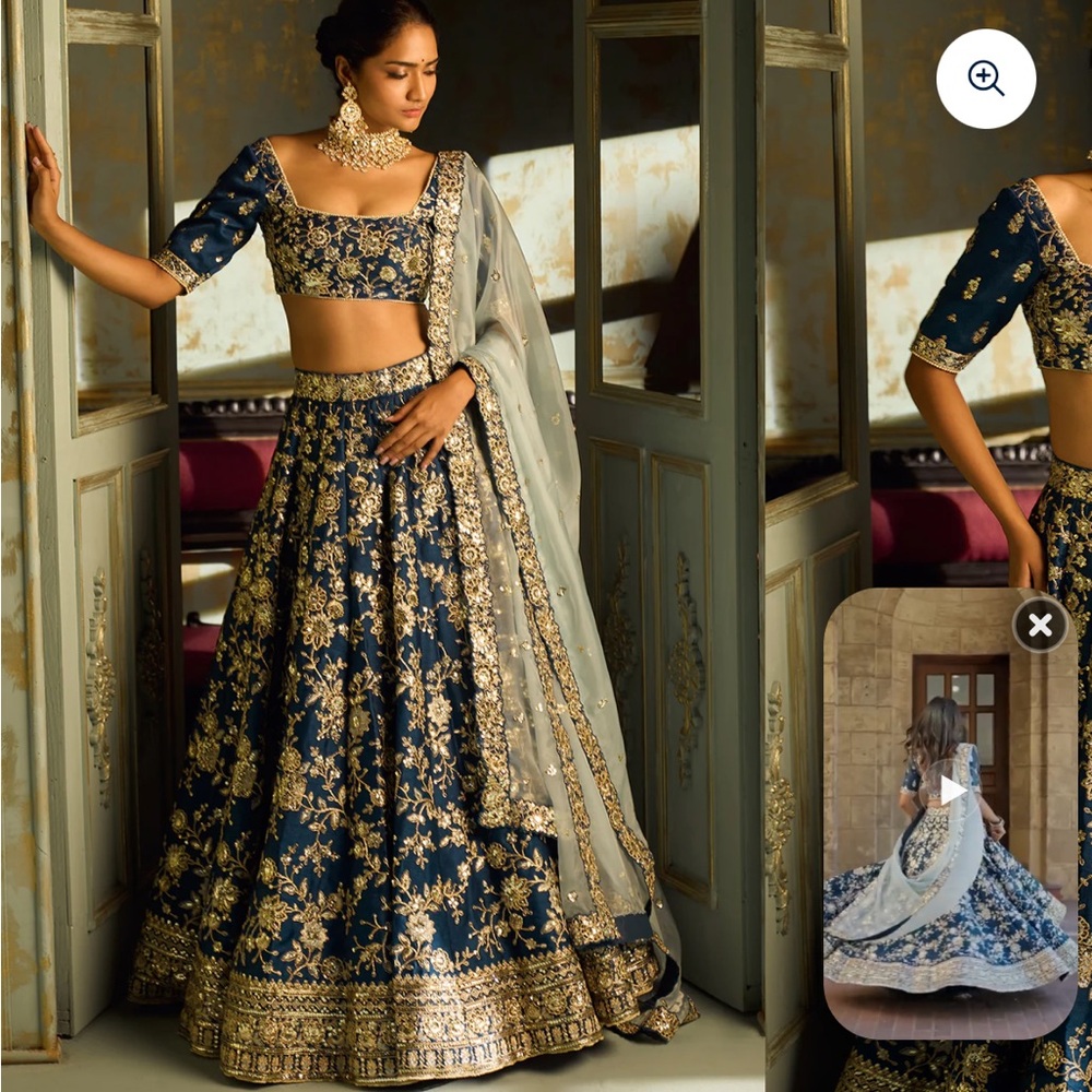 Elegant Blue and Gold Embroidered Lehenga Lashkaraa XL - XXL